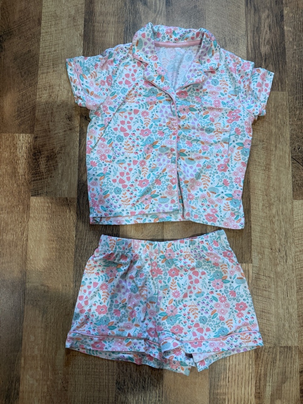 Girls' Floral Short Pajama Set - Pink & White - Size 10/12